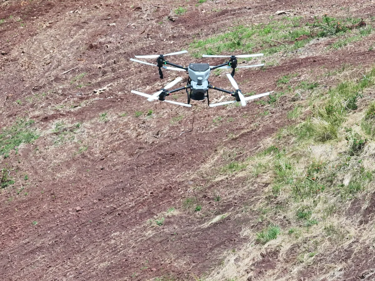 Agricultural drone in flight
